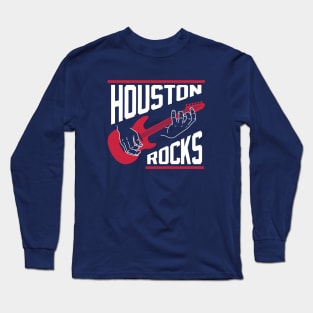 Houston Rocks Air Guitar - Navy Long Sleeve T-Shirt